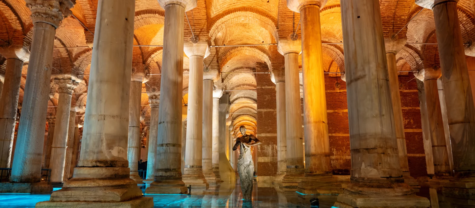 An interior view of the Basilica Cistern in Istanbul