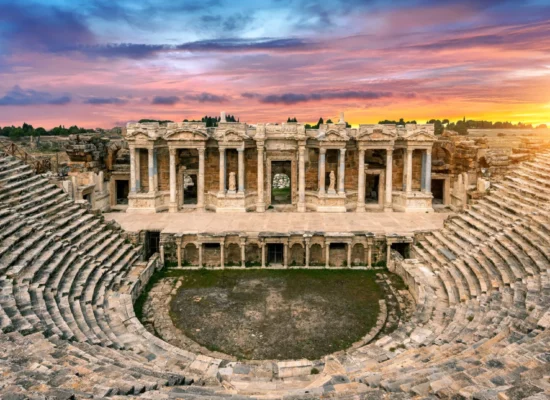 The amphitheatre in ancient city of Hierapolis in Turkey